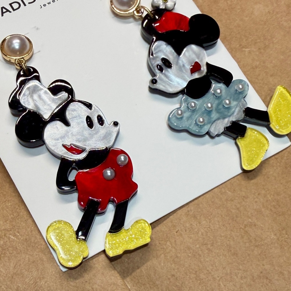 Mickey and Minnie Mouse Dangle Earrings Pearl Accent Women's Fashion Jewelry